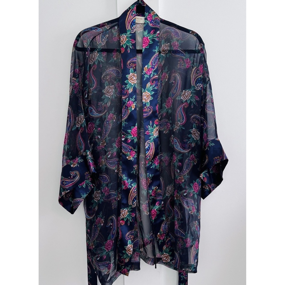 VTG Victoria's Secret Womens Robe OS Gold Label Floral Sheer Kimono Romantic